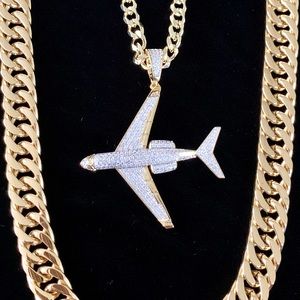 PRIVATE JET SET FULL DIAMONDS CZ 18K GOLD CHAIN